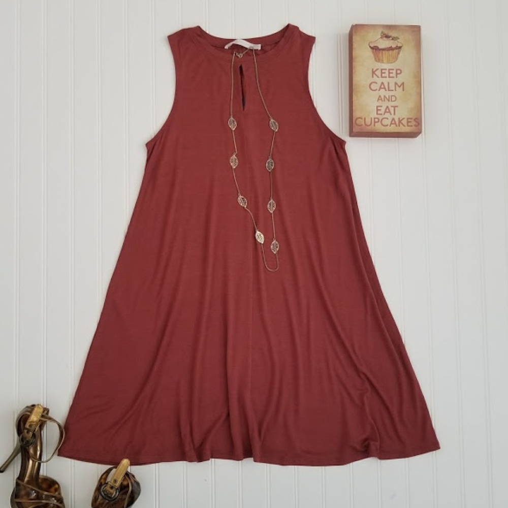 NEW Womens swing dress brick red spandex summer